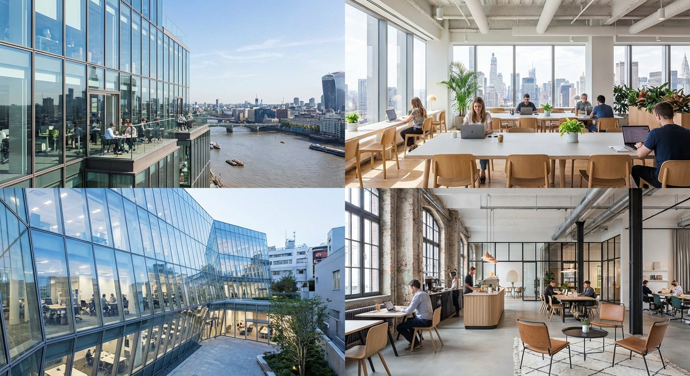 Modern coworking space interior with multiple work areas