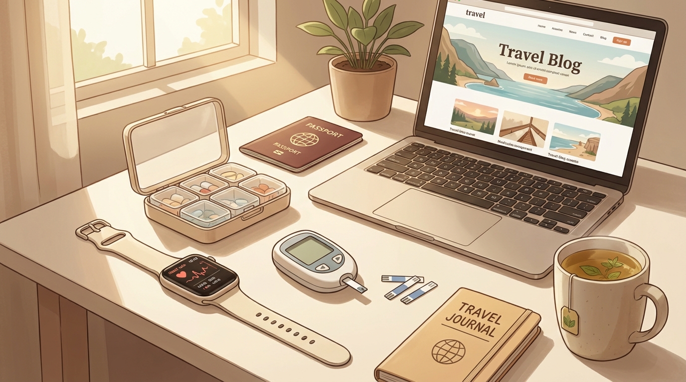 Health monitoring devices and medication organizer in travel setting